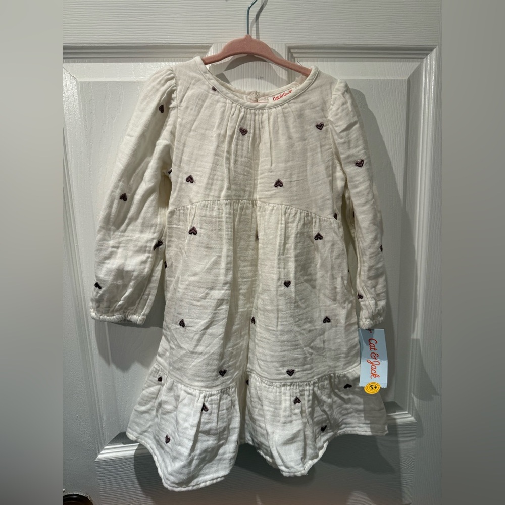 Cat & Jack White Heart Patterned Toddler Dress 4T NWT